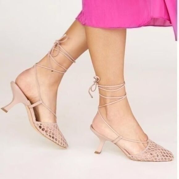 Anthropologie Maeve Caged Ankle-Wrap Lace Up Heels Size 40/9 - Picture 10 of 10